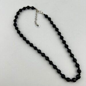 CHAPS 18" Black Round Beaded Necklace Womens Silver Tone 18 Inch Classic